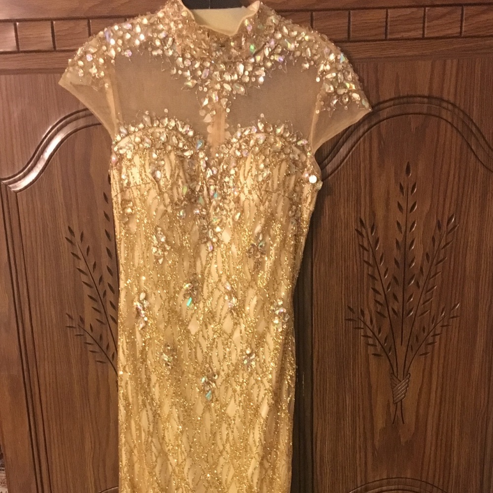 Gold Crystal Sweetheart Mermaid Prom Dress